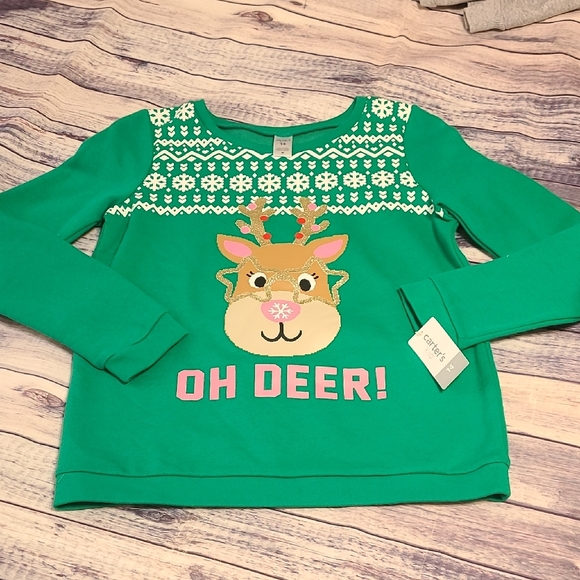 Carter's Green Reindeer Sweater, sz 14 NWT - Picture 1 of 4